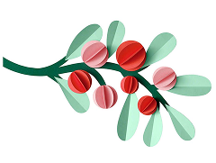 Paper berries on a curving green branch