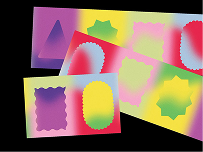 Gradient stamp-shaped cards on black